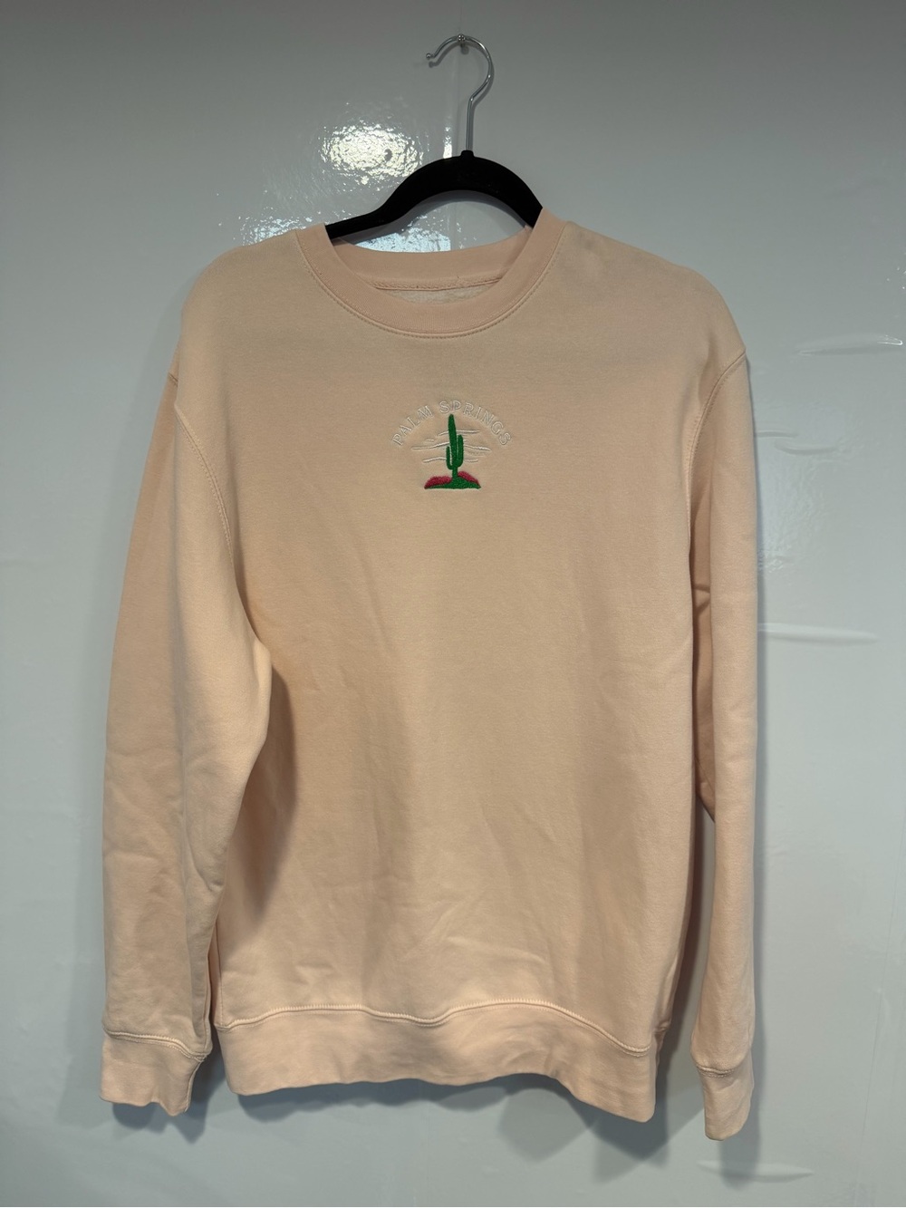 Palm Springs Crewneck Sweater in‎ Light Peach with Cactus Embroidery